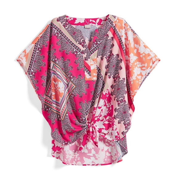 Chico's Tops - Chico's Printed Tie-Front Top Size  2 Tie Front Detail Kimono Sleeve